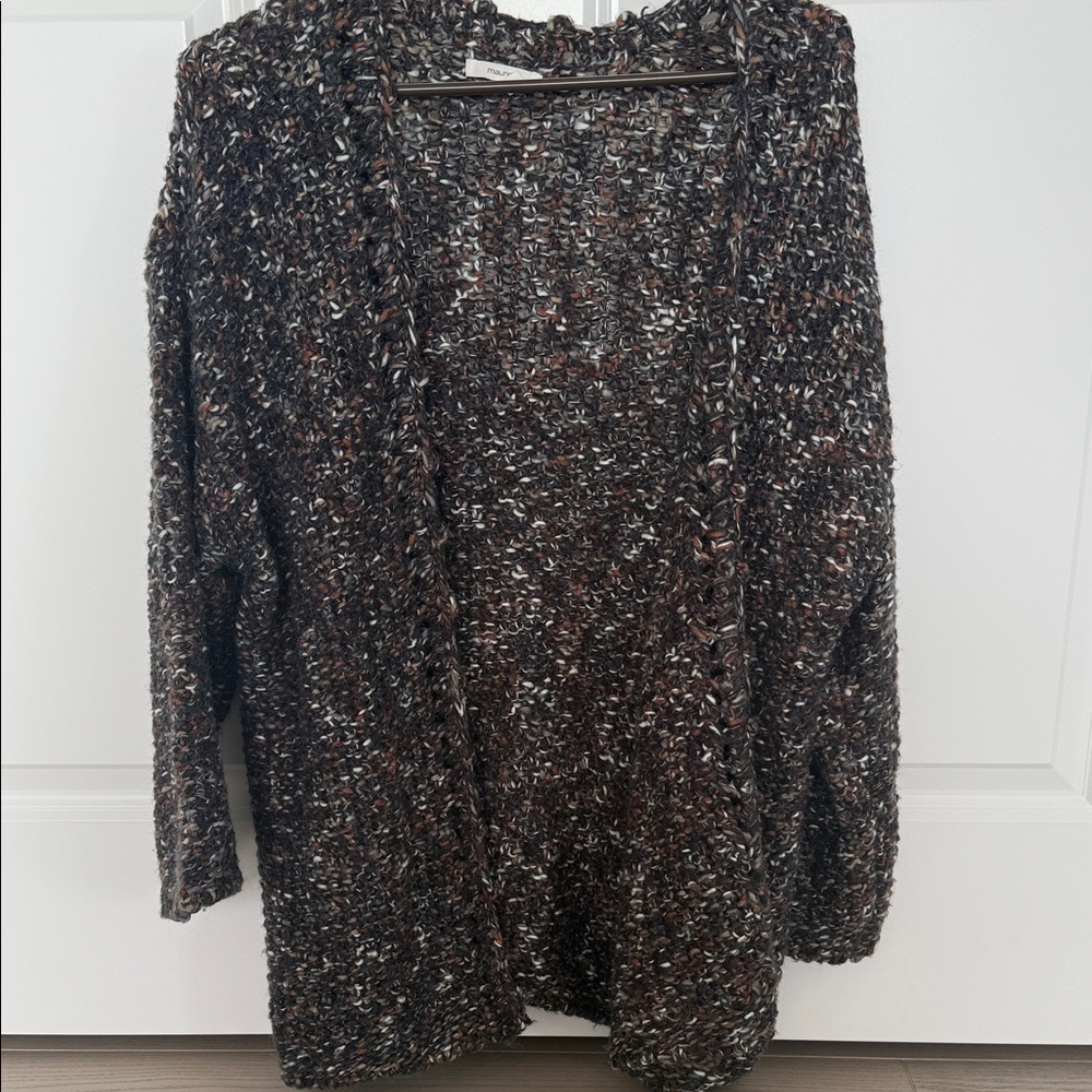 Maurices Textured Open Front Cardigan - Brown and Black